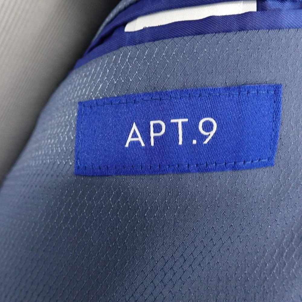 APT.9 Blazer Mens 40R Blue Plaid Polyester Viscose Stretch Sport Coat Jacket